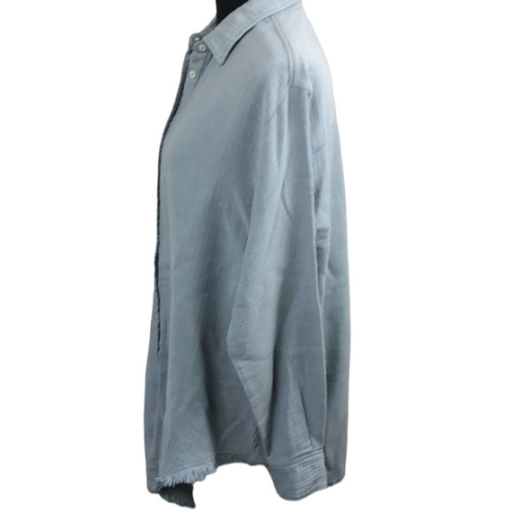 Masscob Blue Textured Cotton Blend Button Down Shirt Raw Hem Sz L - Picture 5 of 15